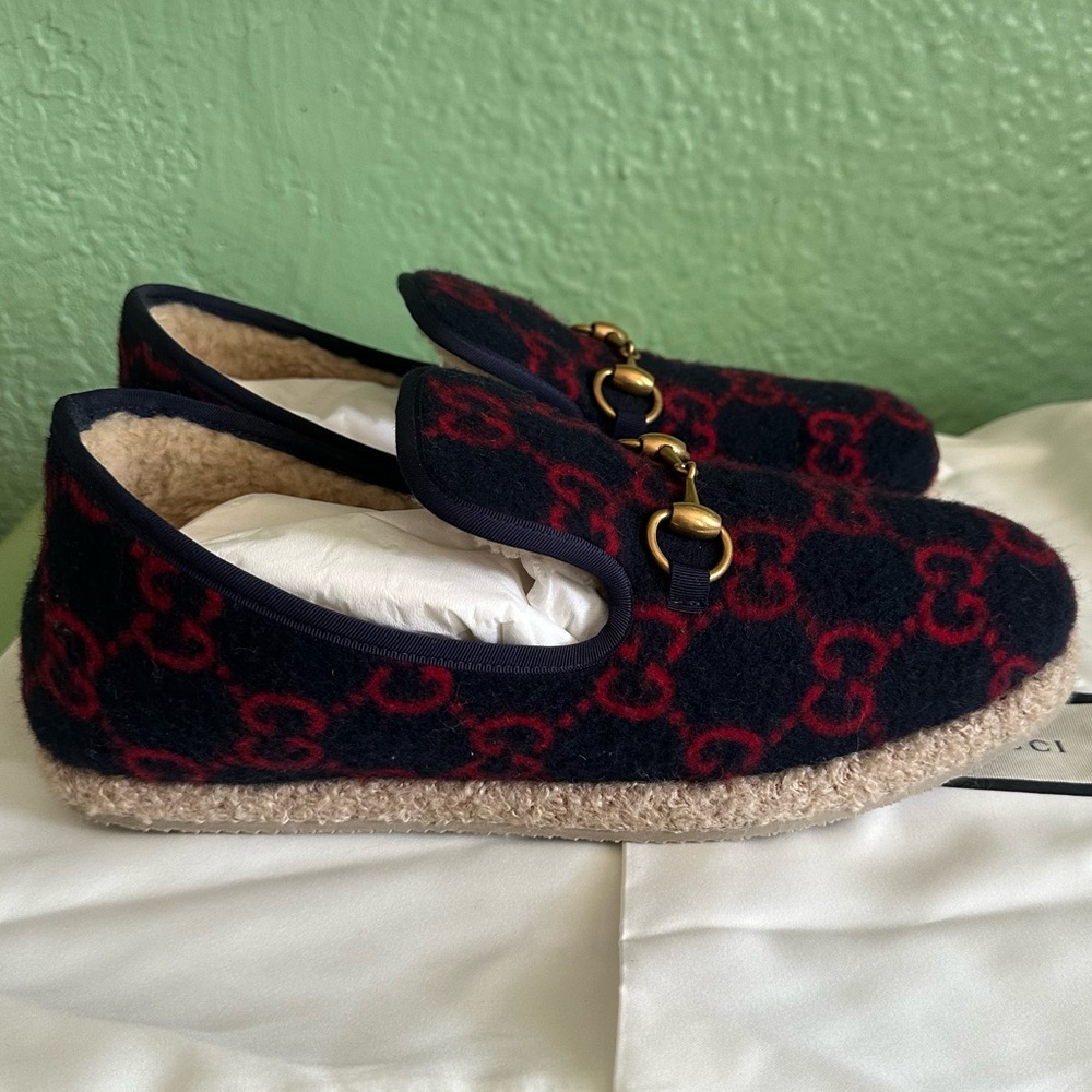 NIB Gucci Fria GG Horsebit Espadrille Loafer Blue Unisex Sz 40+ 40.5 - Picture 3 of 12